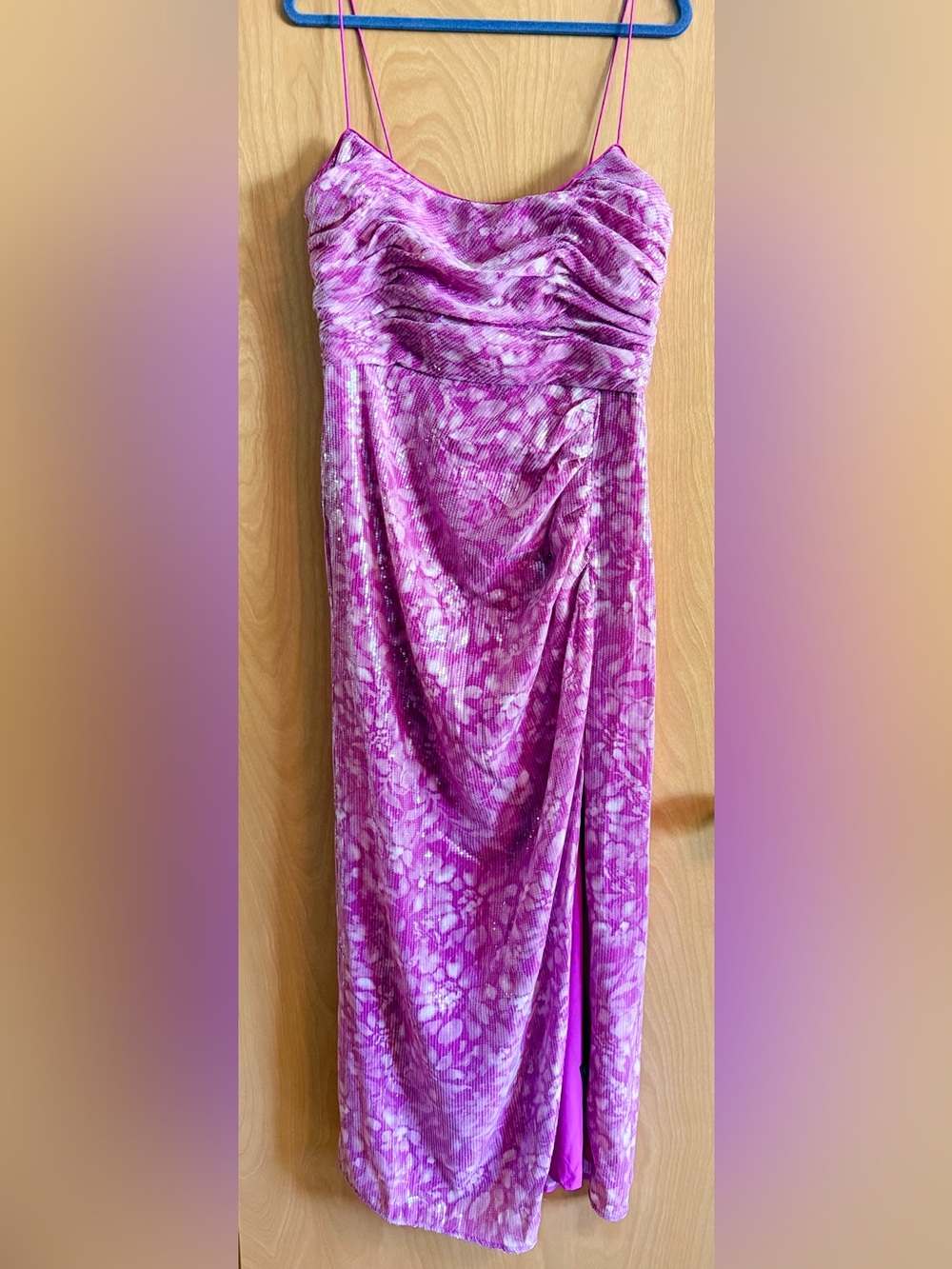 Hutch Pink Floral Ruched Spaghetti-Strap Gown with Side Slit 💖